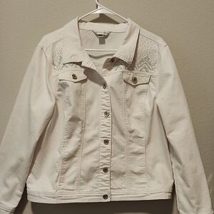 Christopher & Banks White Embellished Jean Jacket Size L